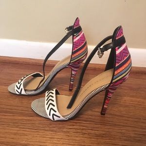 Multi color tribal print strappy heels